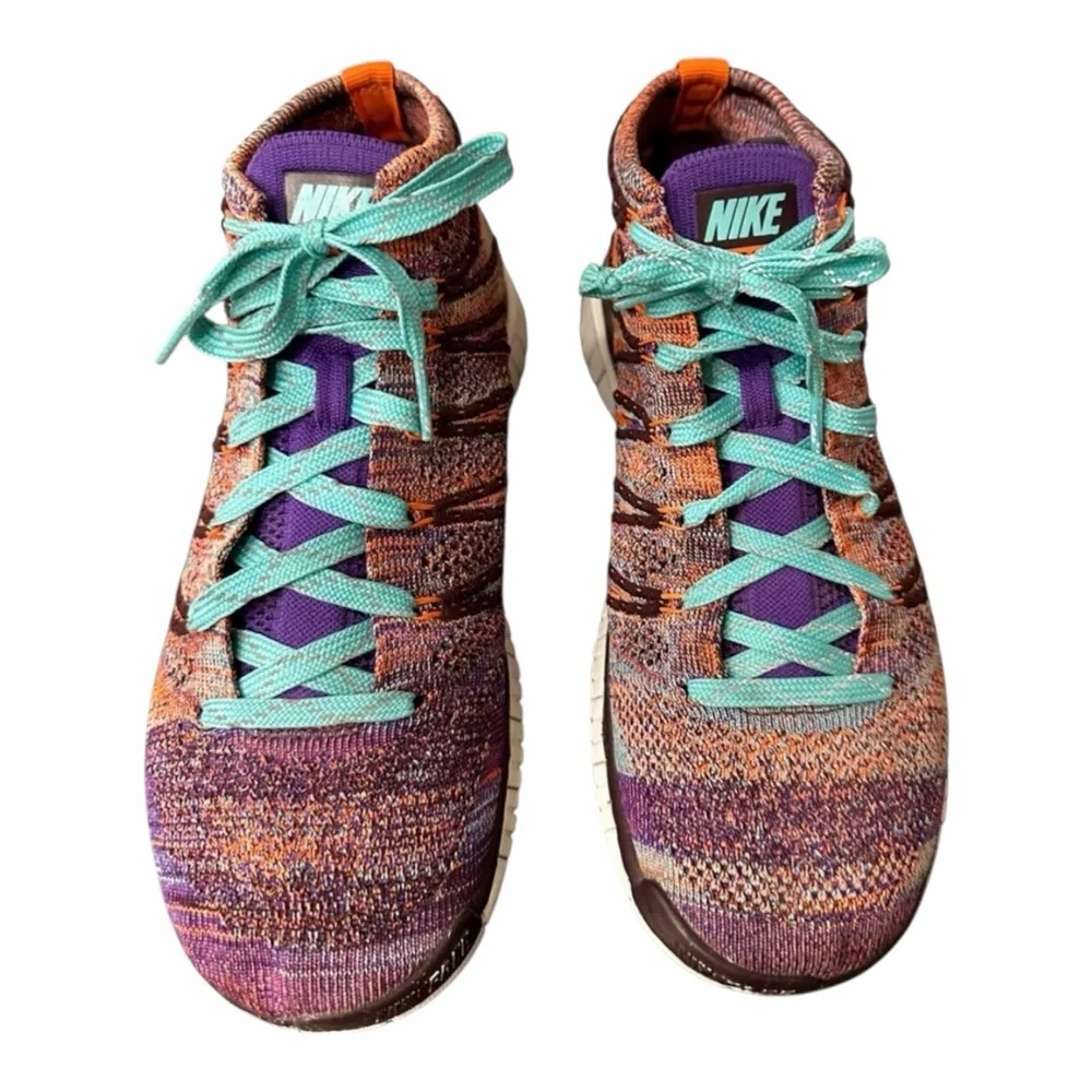 Nike Flyknit Chukka Multicolor Knit Sneakers Teal Laces Purple Swoosh Women’s 8